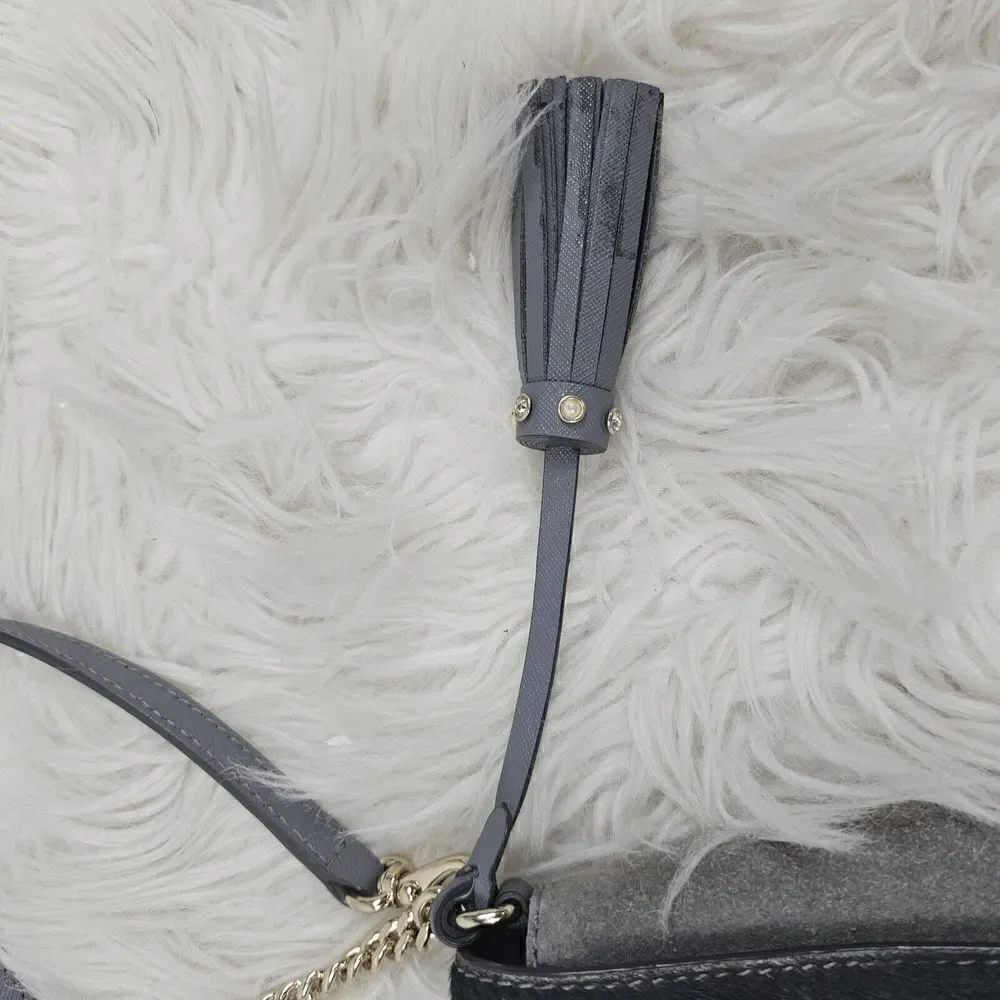 Kate Spade Laurel Way Haircalf Greer Crossbody Shoulder Bag Purse Smoky Gray
